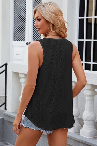 Florira Eyelet Round Neck Tank - Clothes For Her Online Store