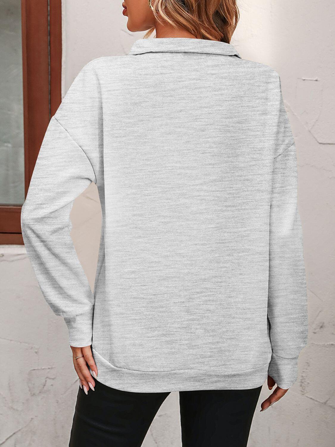 Mandy Zip-Up Dropped Shoulder Sweatshirt - Clothes For Her Online Store