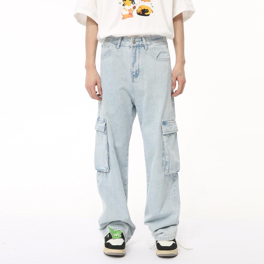 Men's Washed Straight Cargo Jeans - Clothes For Her Online Store