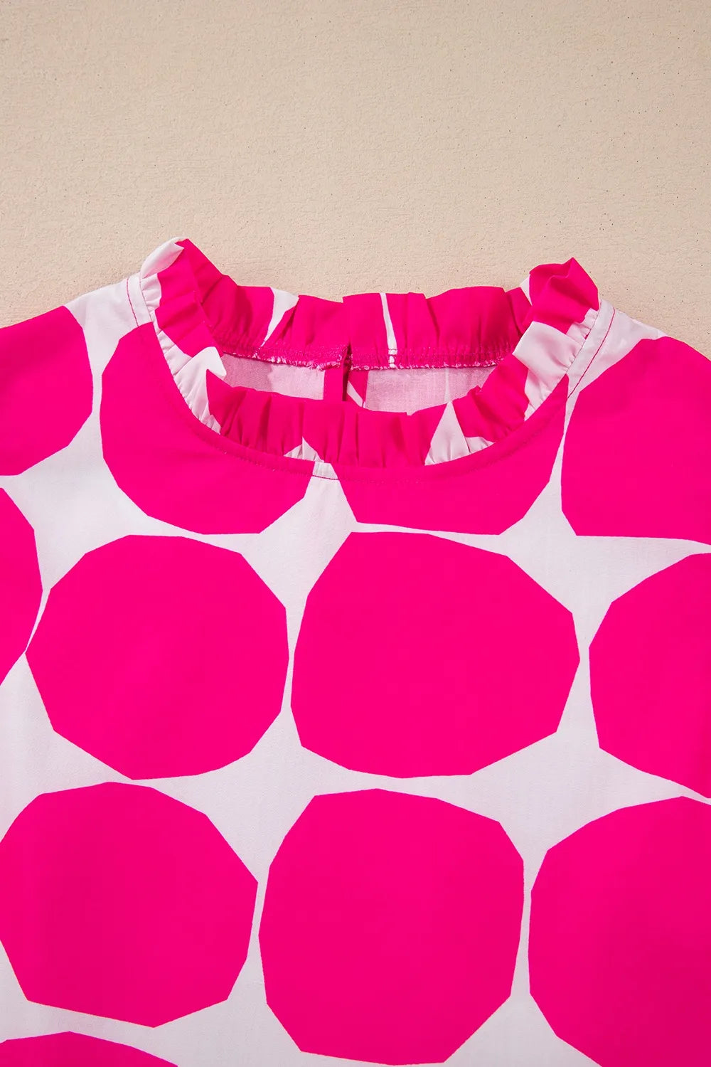 Bubblegum Pattern Frilled Collar Flutter Sleeve Top