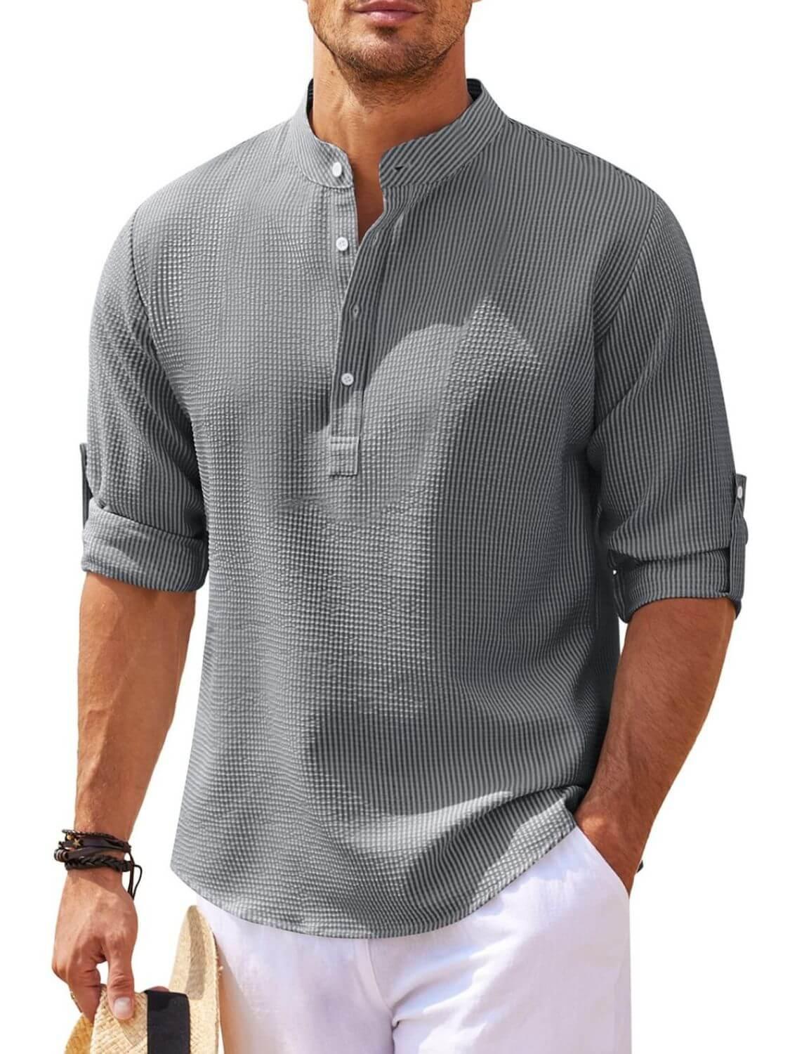 Men's Full Size Half Button Long Sleeve Shirt Plus Size - Clothes For Her Online Store