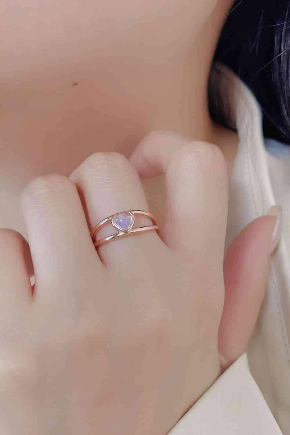 Moonstone Heart 925 Sterling Silver Ring - Clothes For Her Online Store