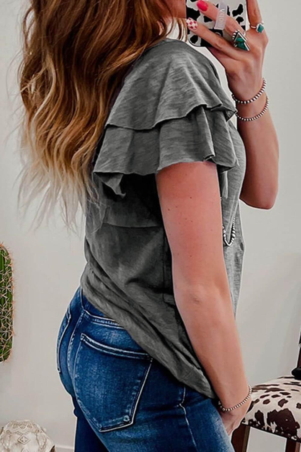 Round Neck Layered Short Sleeve Top - Clothes For Her Online Store