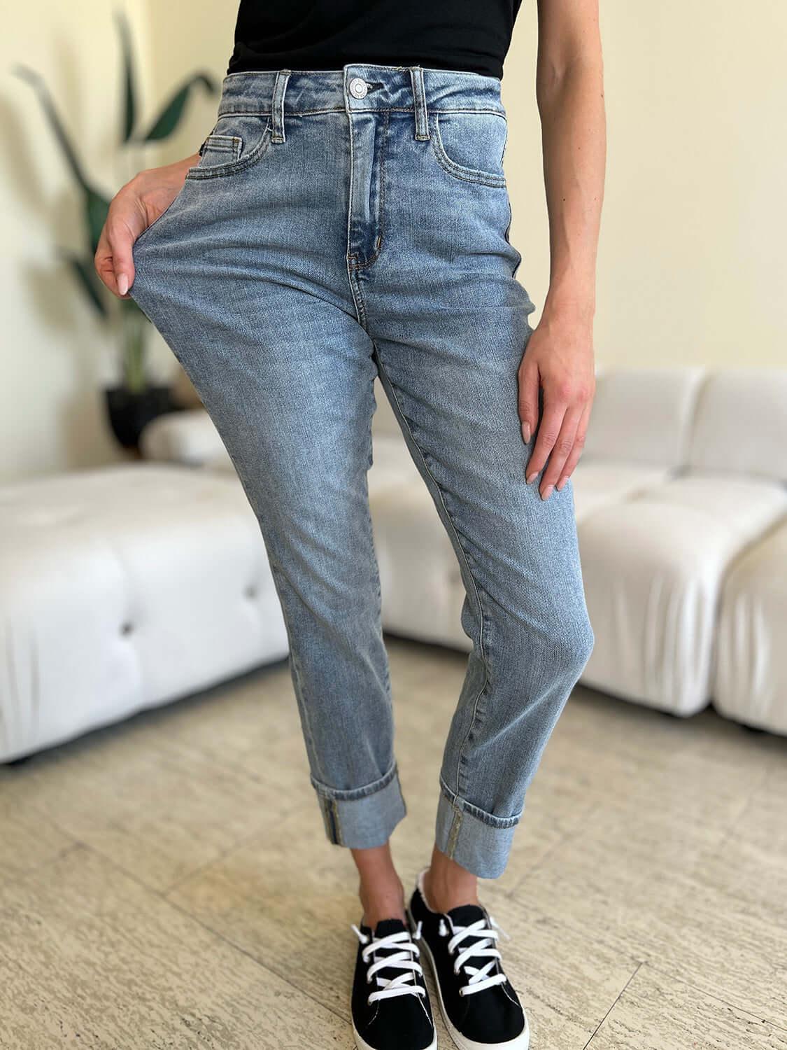 Judy Blue Full Size High Waist Cuff Hem Jeans - Clothes For Her Online Store