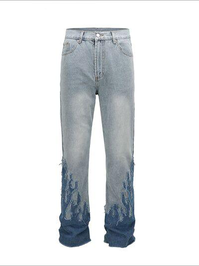Men's Flame Pattern Patch Cargo Jeans ’ - Clothes For Her Online Store