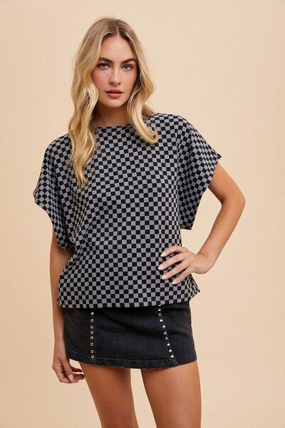 Annie Wear Checkered Round Neck Short Sleeve T-Shirt - Clothes For Her Online Store