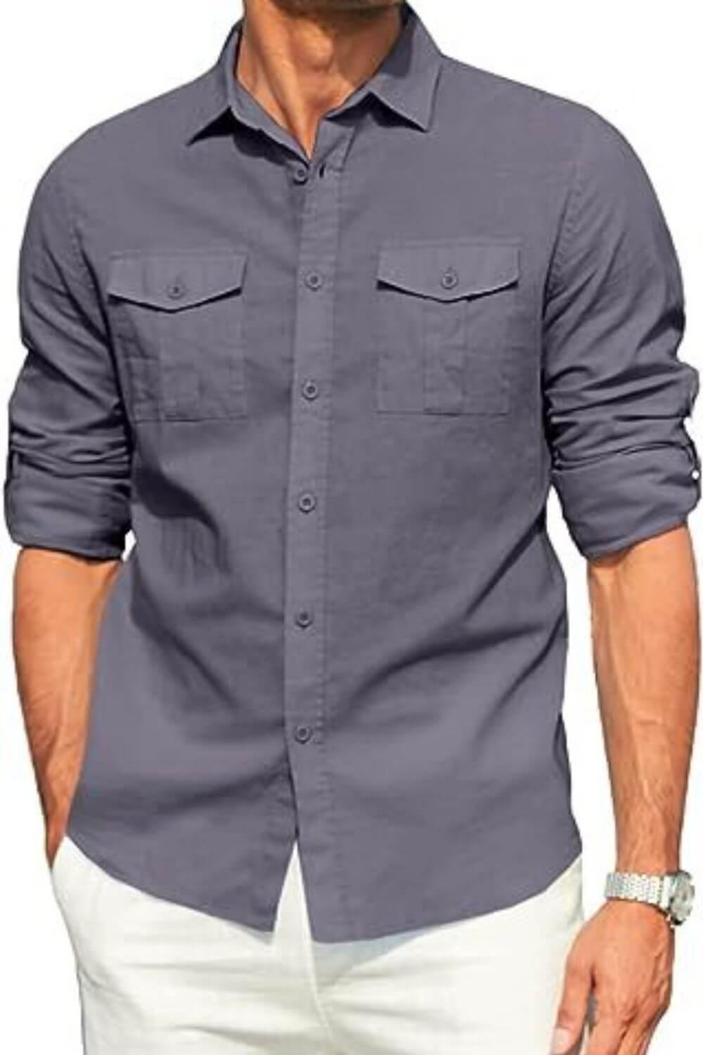 Men's Plus Size Button Down Collared Neck Long Sleeve Shirt - Clothes For Her Online Store