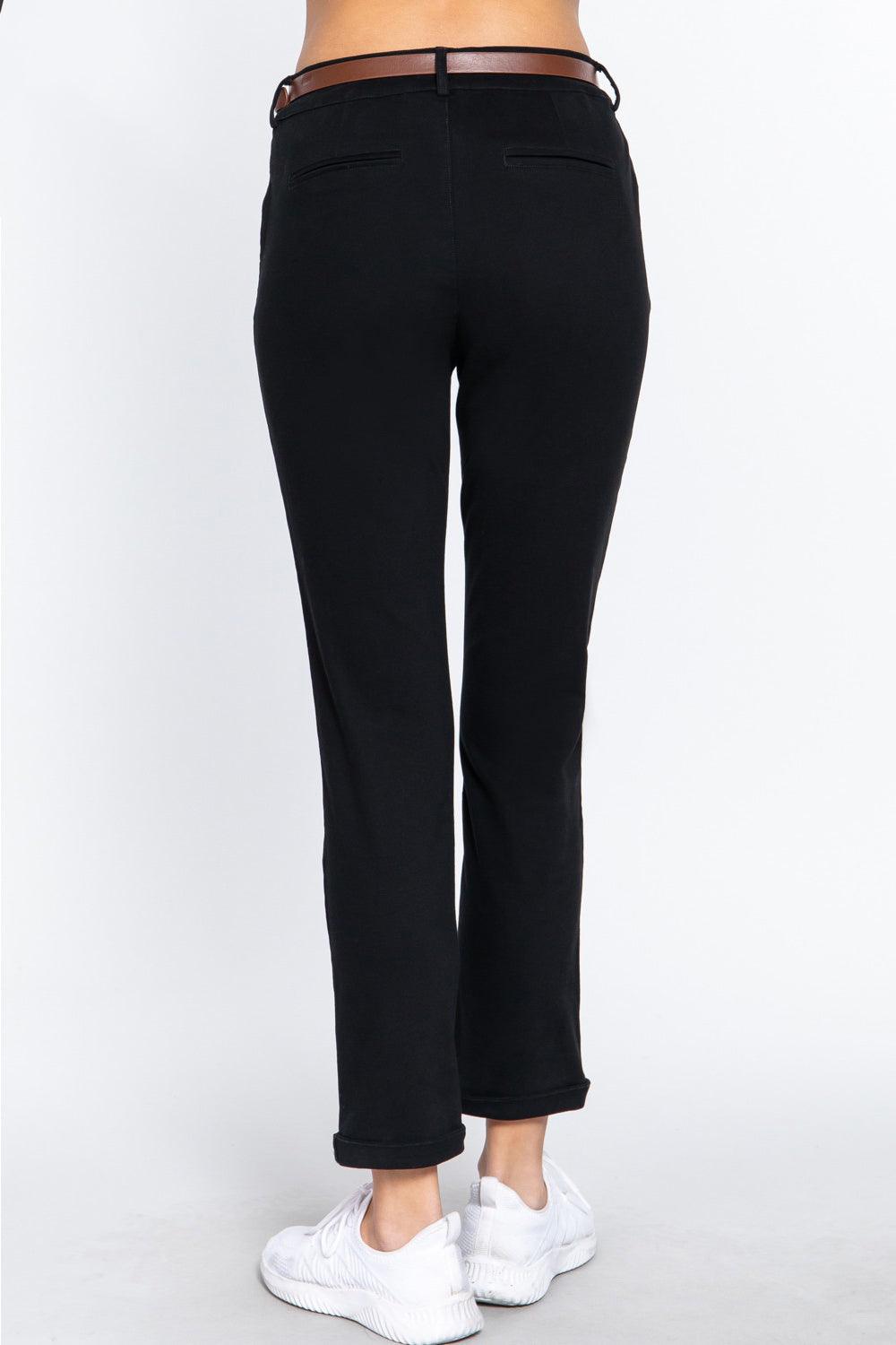 ACTIVE BASIC Cotton-Span Twill Straight Pants - Clothes For Her Online Store