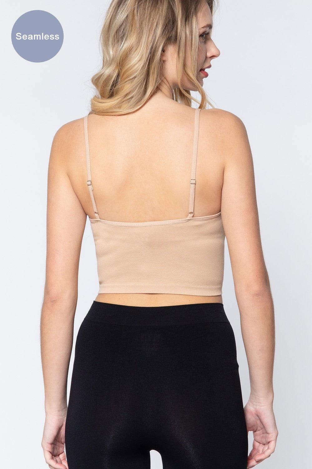 ACTIVE BASIC Round Neck Crop Rib Seamless Cami - Clothes For Her Online Store