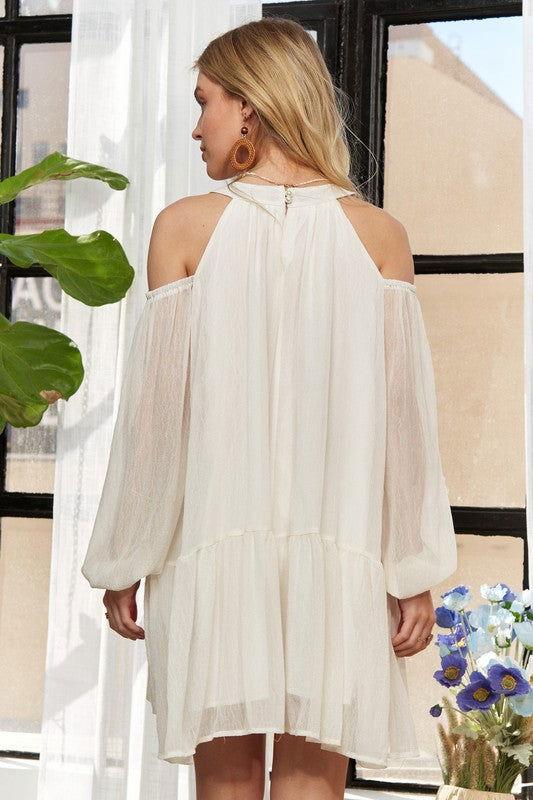 ADORA Cold Shoulder Balloon Sleeve Mini Dress - Clothes For Her Online Store