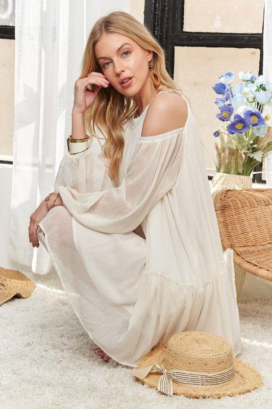 ADORA Cold Shoulder Balloon Sleeve Mini Dress - Clothes For Her Online Store