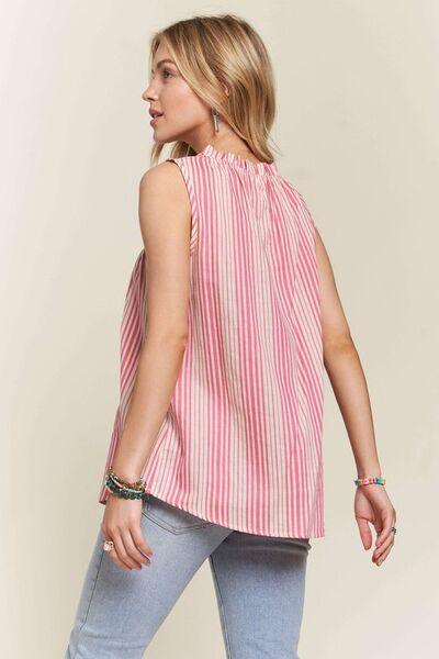ADORA Contrast Striped Frill Round Neck Sleeveless Top - Clothes For Her Online Store