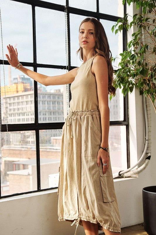 ADORA Drawstring Sleeveless Washed Dress - Clothes For Her Online Store