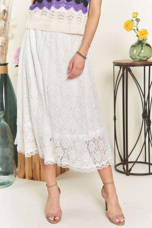 ADORA Elastic Waist Lace Midi Skirt