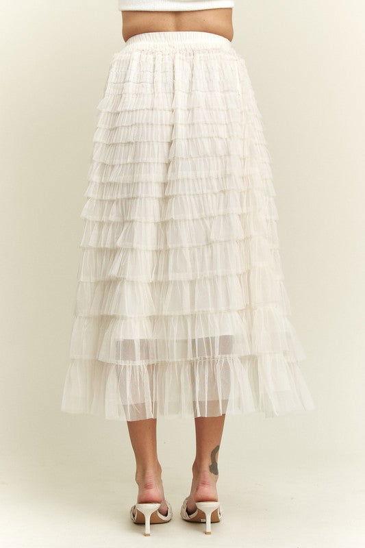 ADORA Elastic Waist Layered Mesh Midi Skirt - Clothes For Her Online Store