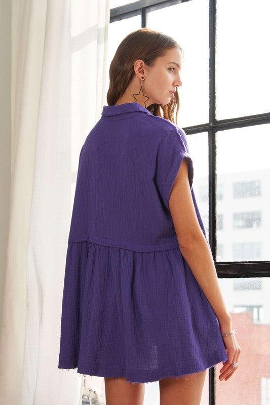 ADORA Raw Hem Collared Neck Button Down Shirt - Clothes For Her Online Store