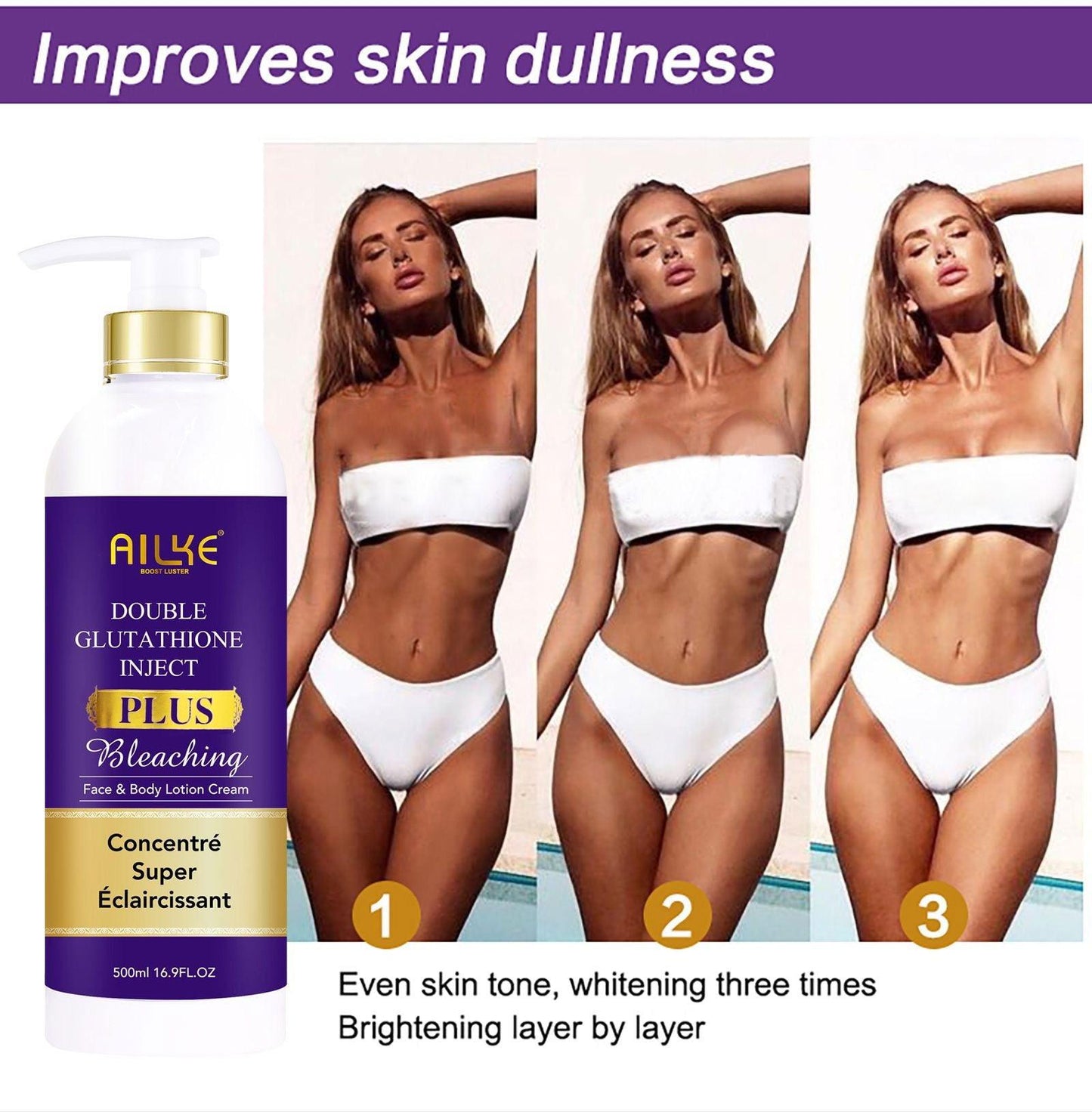 AILKE Glutathione Lighten Body Lotion, Moisturizing, Hydration, Even Skin tone, Improve Dark & Black Skin, Support Private logo - Clothes For Her Online Store