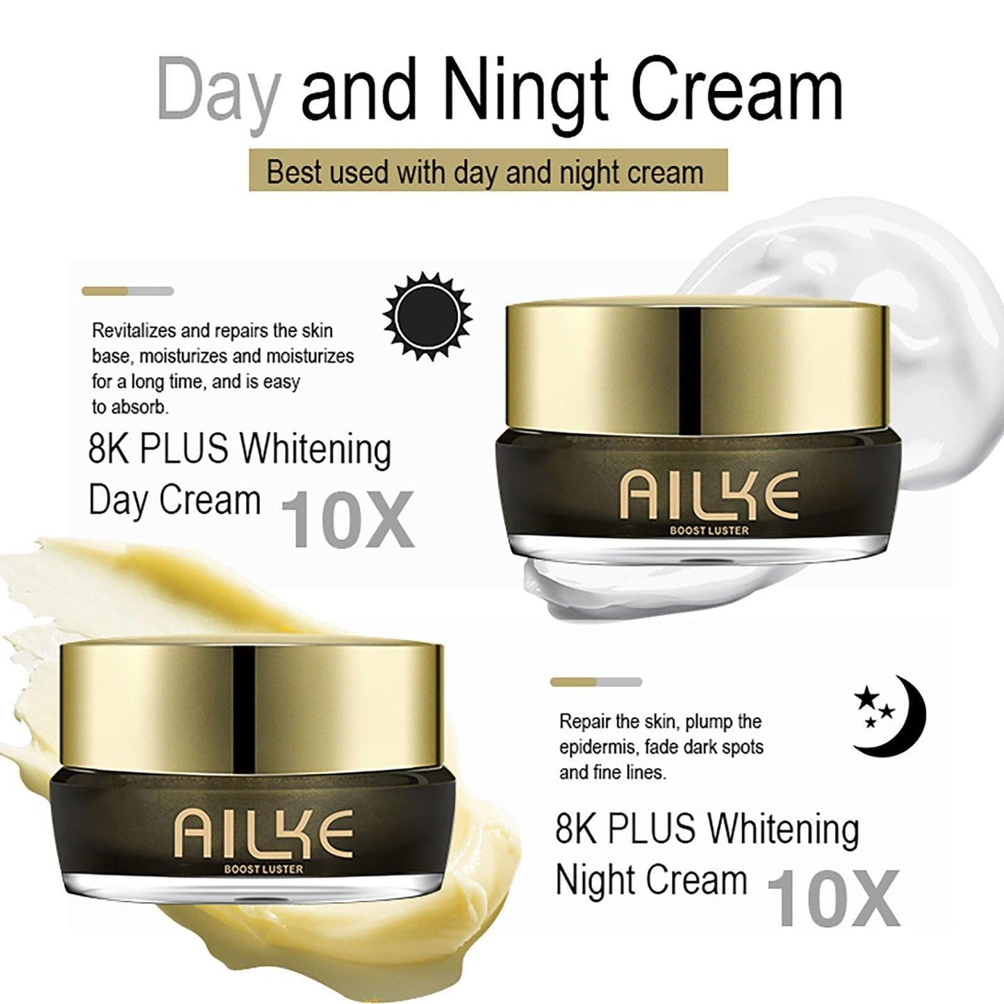AILKE Lightening Face Cream, Antioxidant, Reduce Blemish, Anti-aging, Radiant Skin With Collagen, Niacinamide, Glutathione