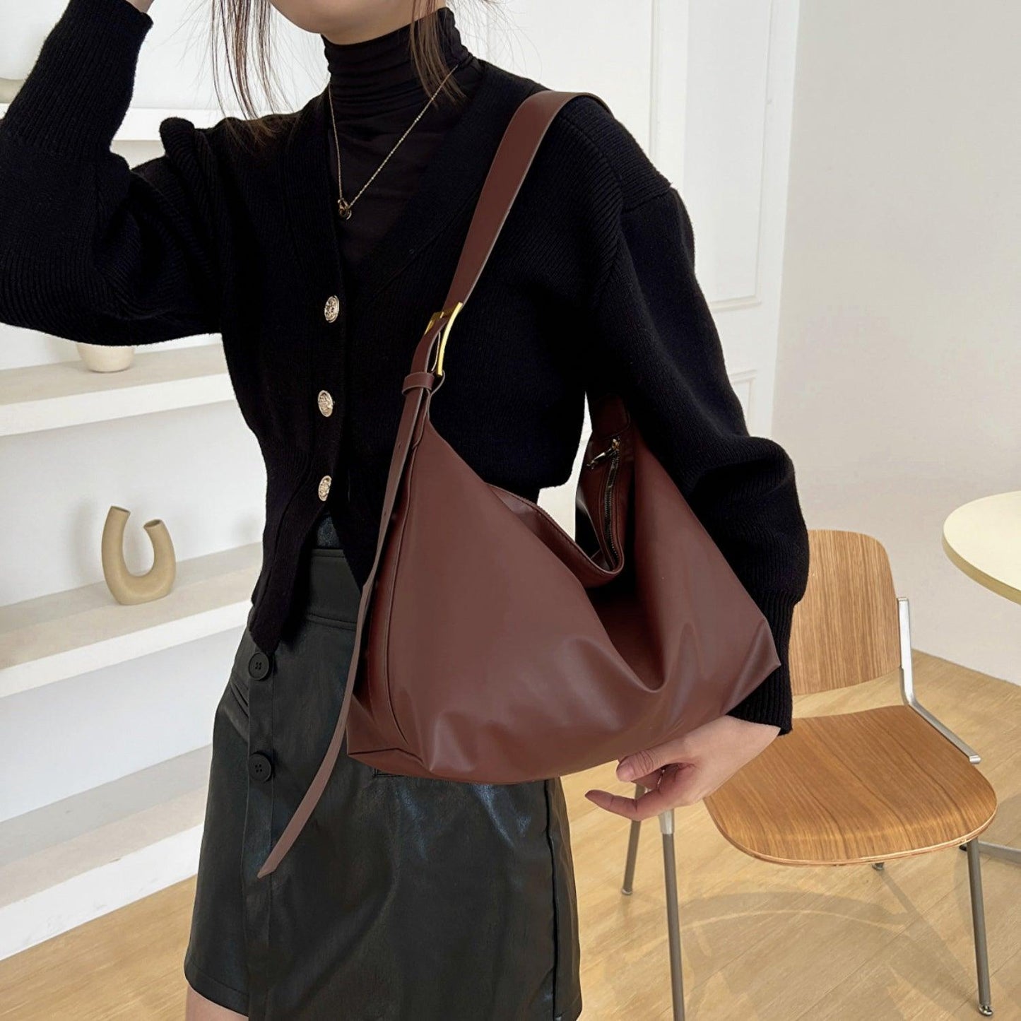 Adjustable Strap PU Leather Handbag - Clothes For Her Online Store
