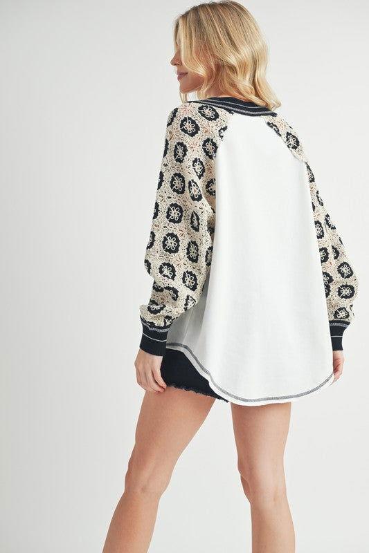 Aemi+Co Crochet Contrast Stitching V Neck Top - Clothes For Her Online Store