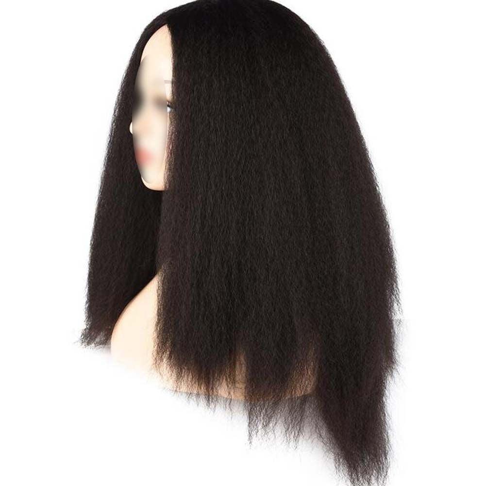 Afro Yaki Hair Straight Curly Wigs Brown Black Long Full Wig Fluffy Synthetic Hair Wigs for Daily Wear, 24inch - Clothes For Her Online Store