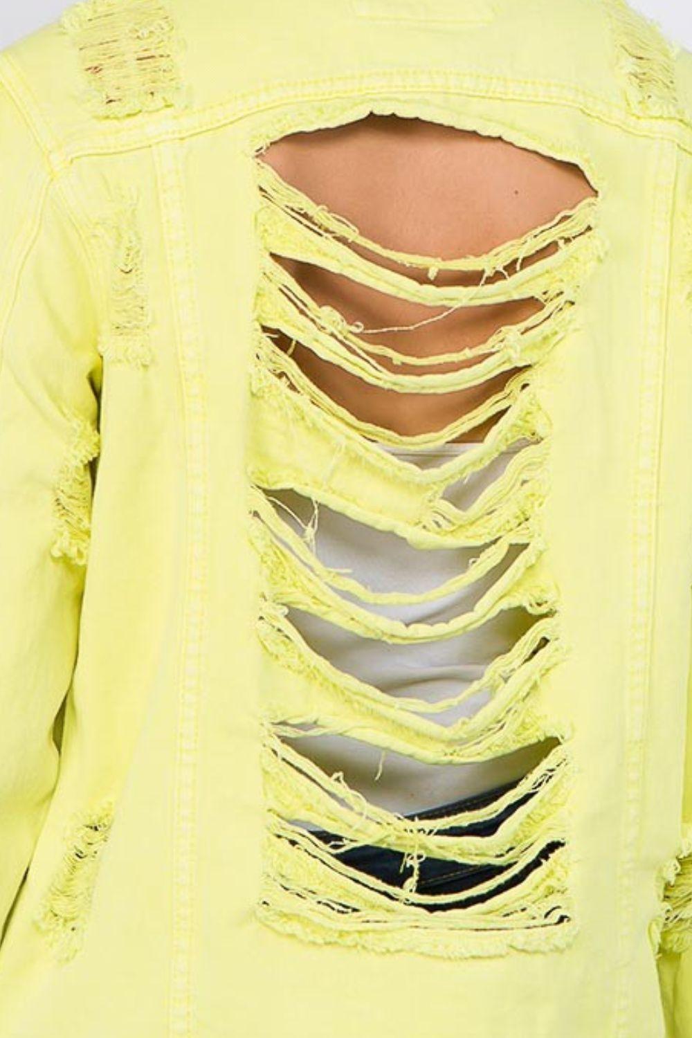 American Bazi Distressed Back Button Down Denim Jacket - Clothes For Her Online Store