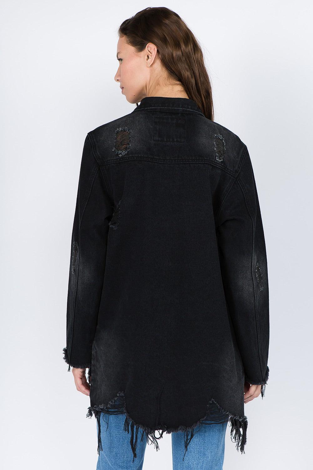 American Bazi Distressed Frayed Hem Denim Jacket - Clothes For Her Online Store