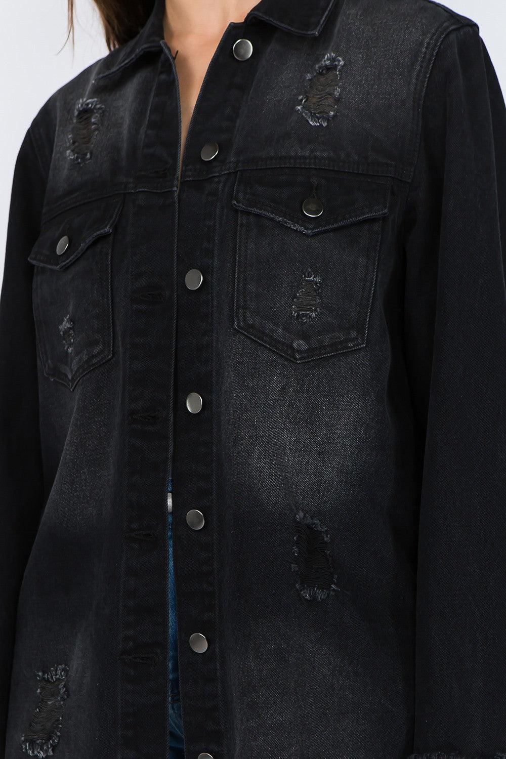 American Bazi Distressed Frayed Hem Denim Jacket - Clothes For Her Online Store