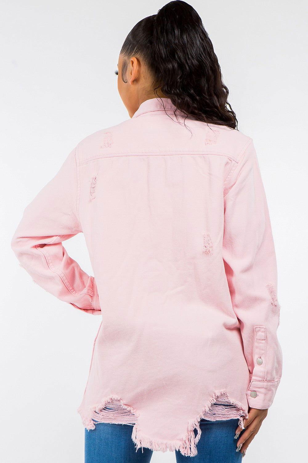 American Bazi Frayed Hem Distressed Denim Jacket - Clothes For Her Online Store