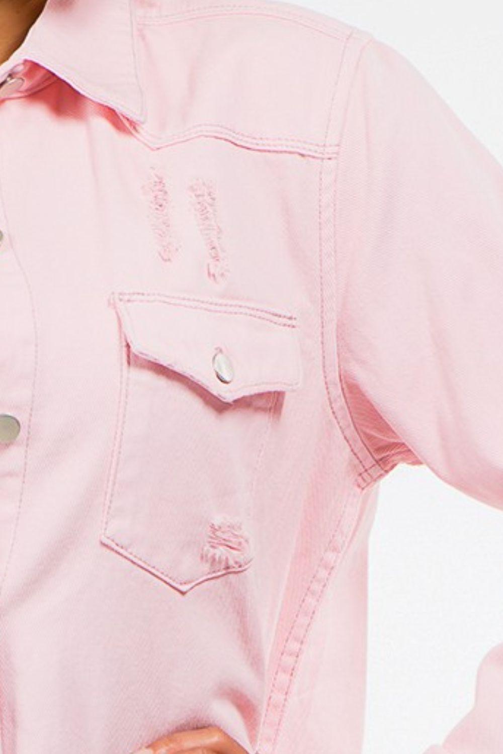 American Bazi Frayed Hem Distressed Denim Jacket - Clothes For Her Online Store