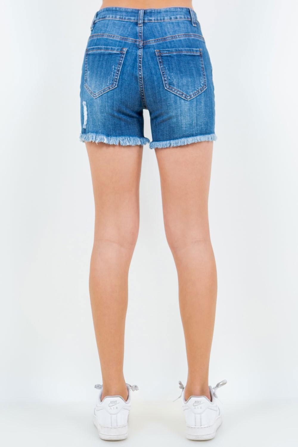 American Bazi High Waist Distressed Frayed Denim Shorts - Clothes For Her Online Store