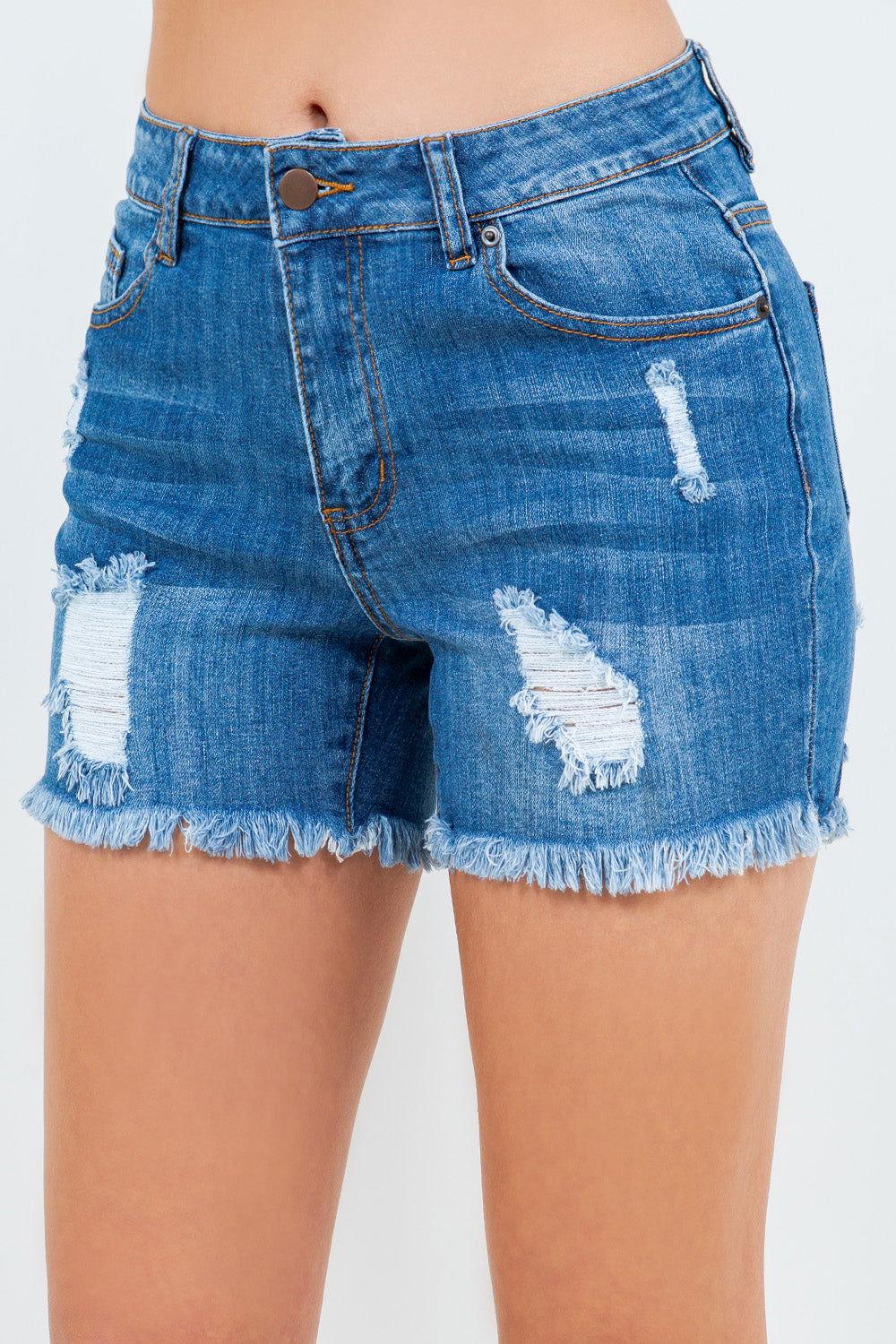 American Bazi High Waist Distressed Frayed Denim Shorts - Clothes For Her Online Store