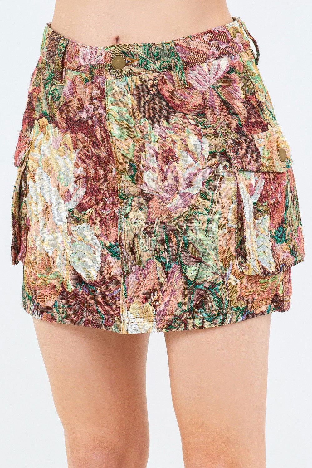 American Bazi Jacquard Weave Cargo Pocket Skirt - Clothes For Her Online Store