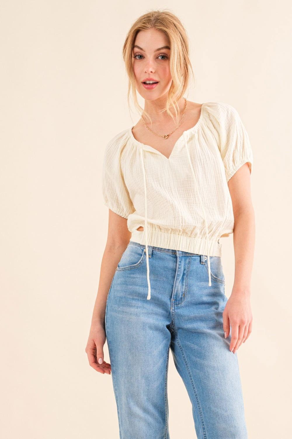 And The Why Back Waist Tie Cropped Blouse - Clothes For Her Online Store