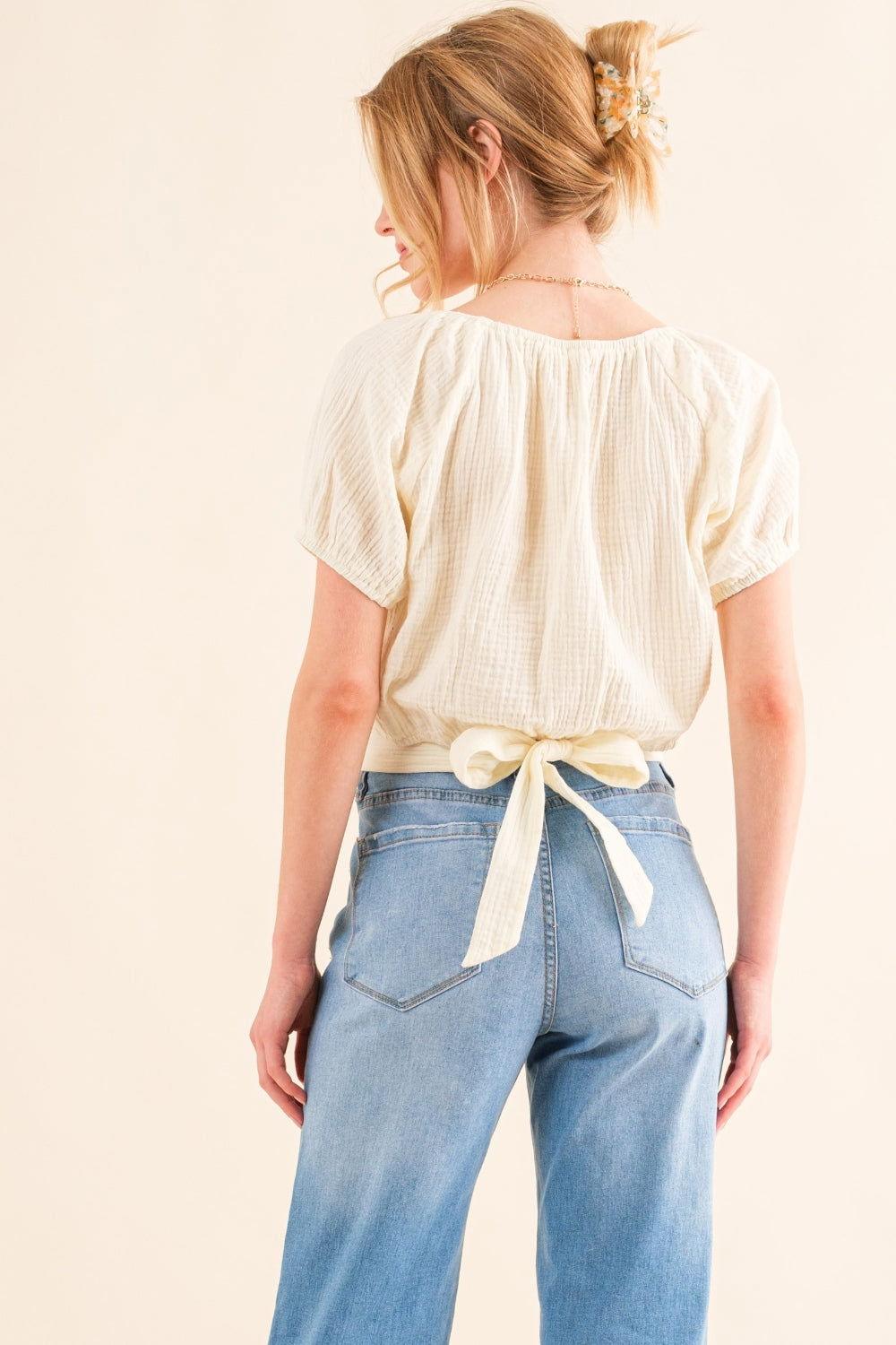And The Why Back Waist Tie Cropped Blouse - Clothes For Her Online Store