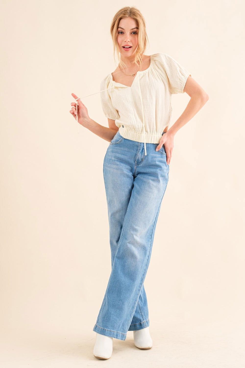 And The Why Back Waist Tie Cropped Blouse - Clothes For Her Online Store