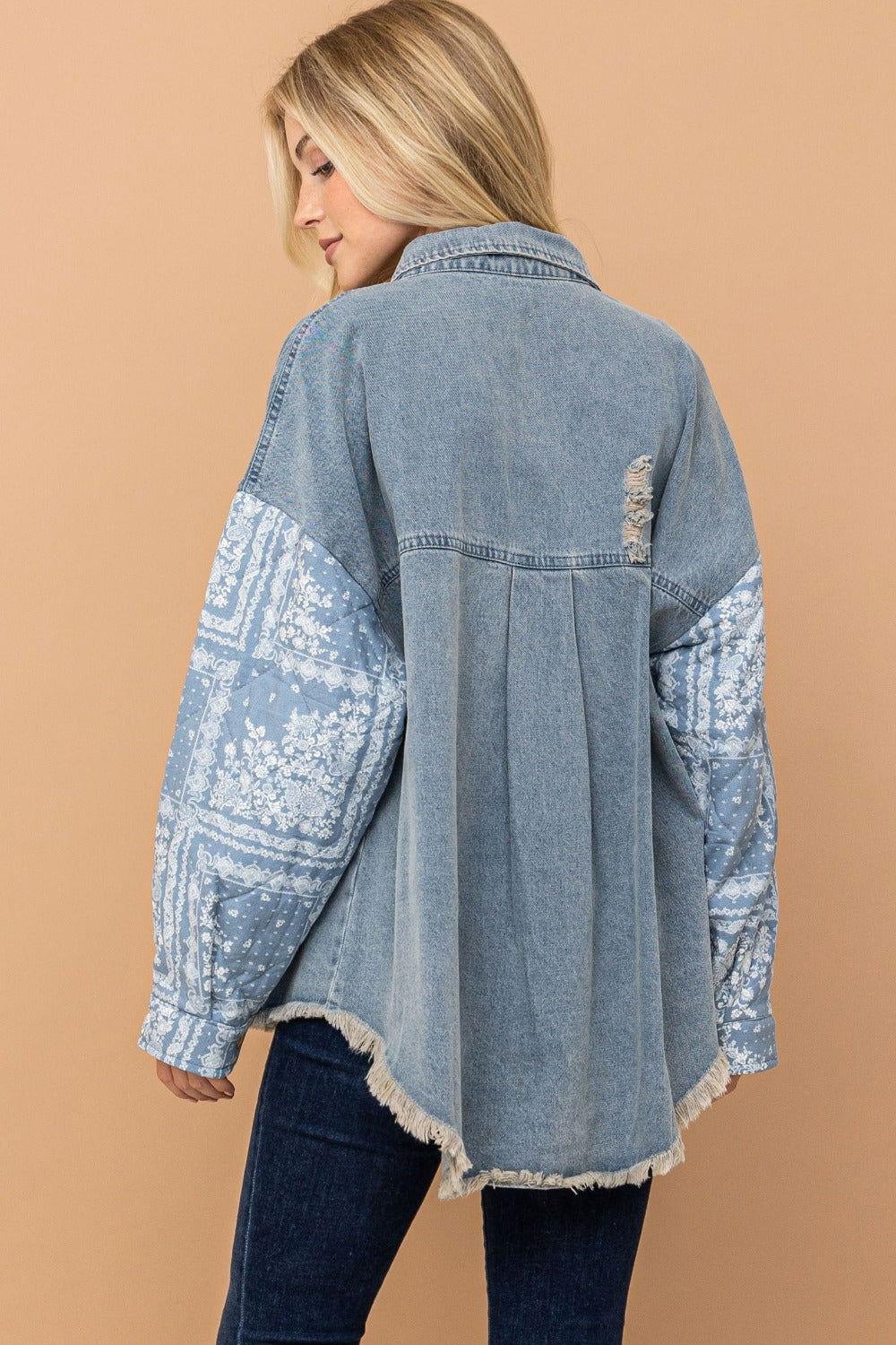 And The Why Full Size Paisley Print Quilted Sleeves Denim Jacket - Clothes For Her Online Store