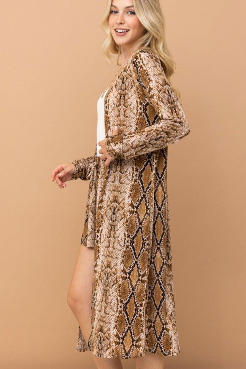And The Why Snake Print Kimono Open Front Longline Cardigan - Clothes For Her Online Store