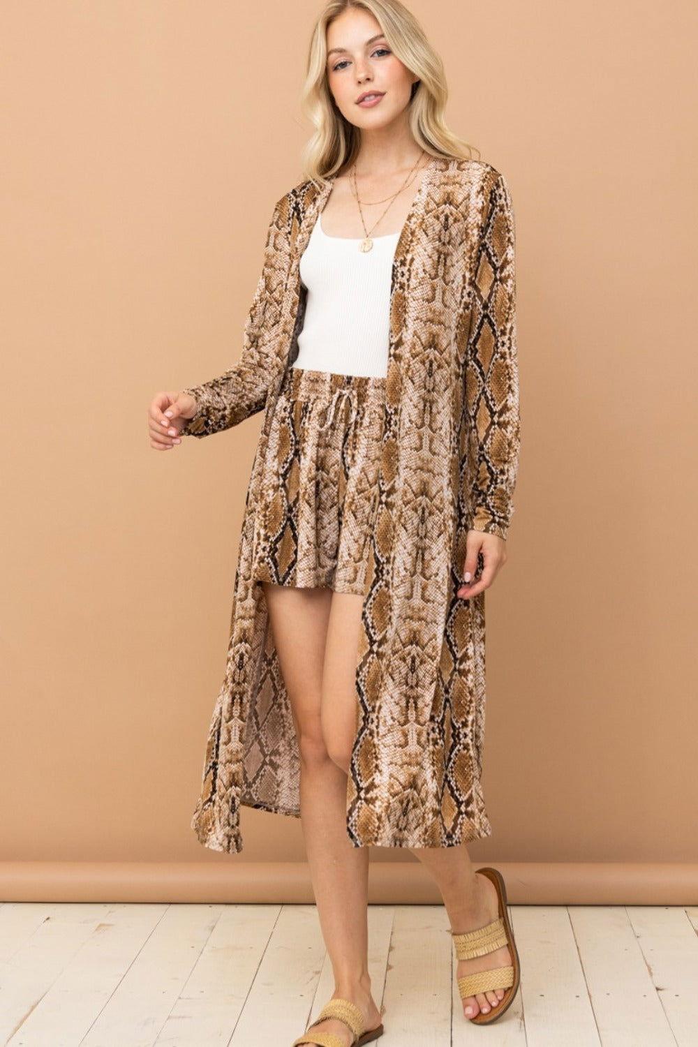 And The Why Snake Print Kimono Open Front Longline Cardigan - Clothes For Her Online Store