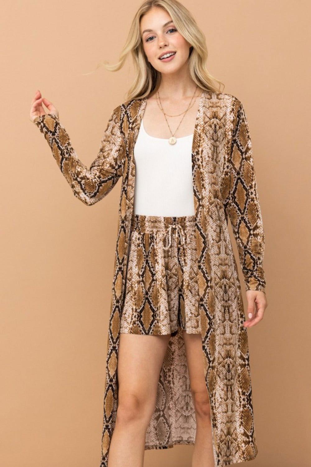 And The Why Snake Print Kimono Open Front Longline Cardigan - Clothes For Her Online Store