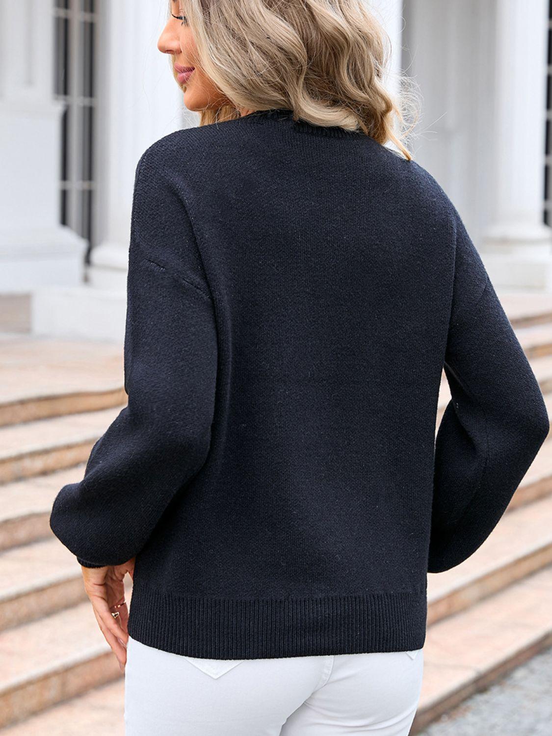 Angel Wings Bow Graphic Round Neck Long Sleeve Sweater - Clothes For Her Online Store