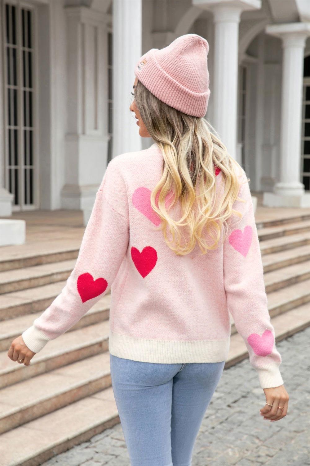 Angel Wings Heart Round Neck Droppped Shoulder Sweater - Clothes For Her Online Store