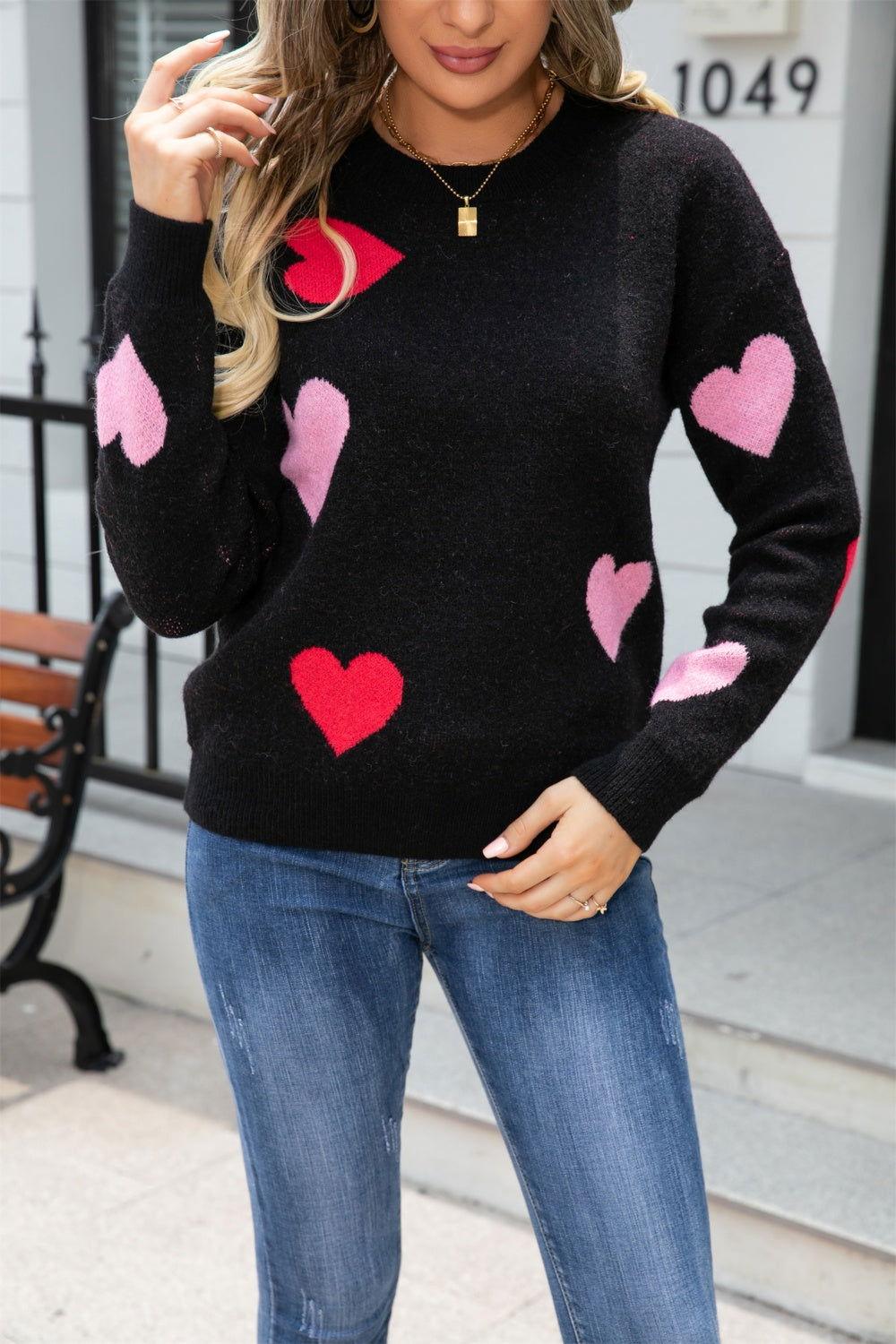 Angel Wings Heart Round Neck Droppped Shoulder Sweater - Clothes For Her Online Store