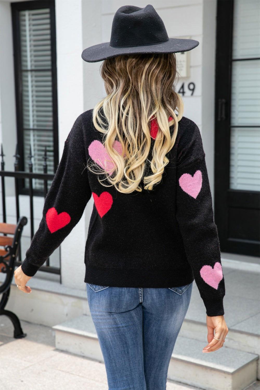 Angel Wings Heart Round Neck Droppped Shoulder Sweater - Clothes For Her Online Store