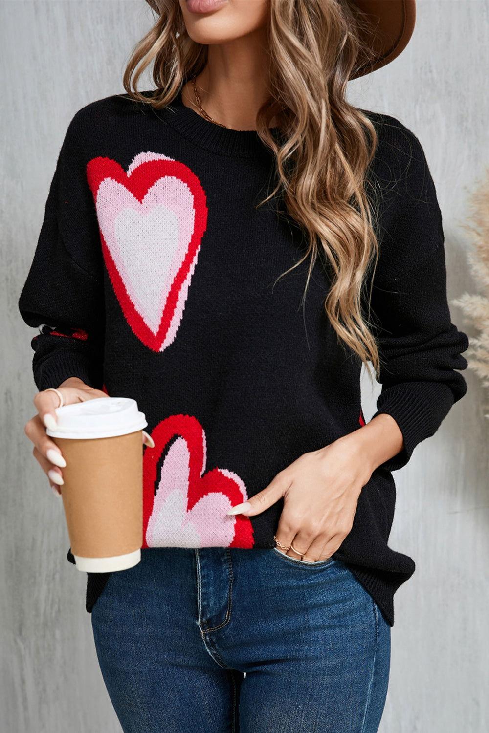 Angel Wings Heart Round Neck Long Sleeve Sweater - Clothes For Her Online Store