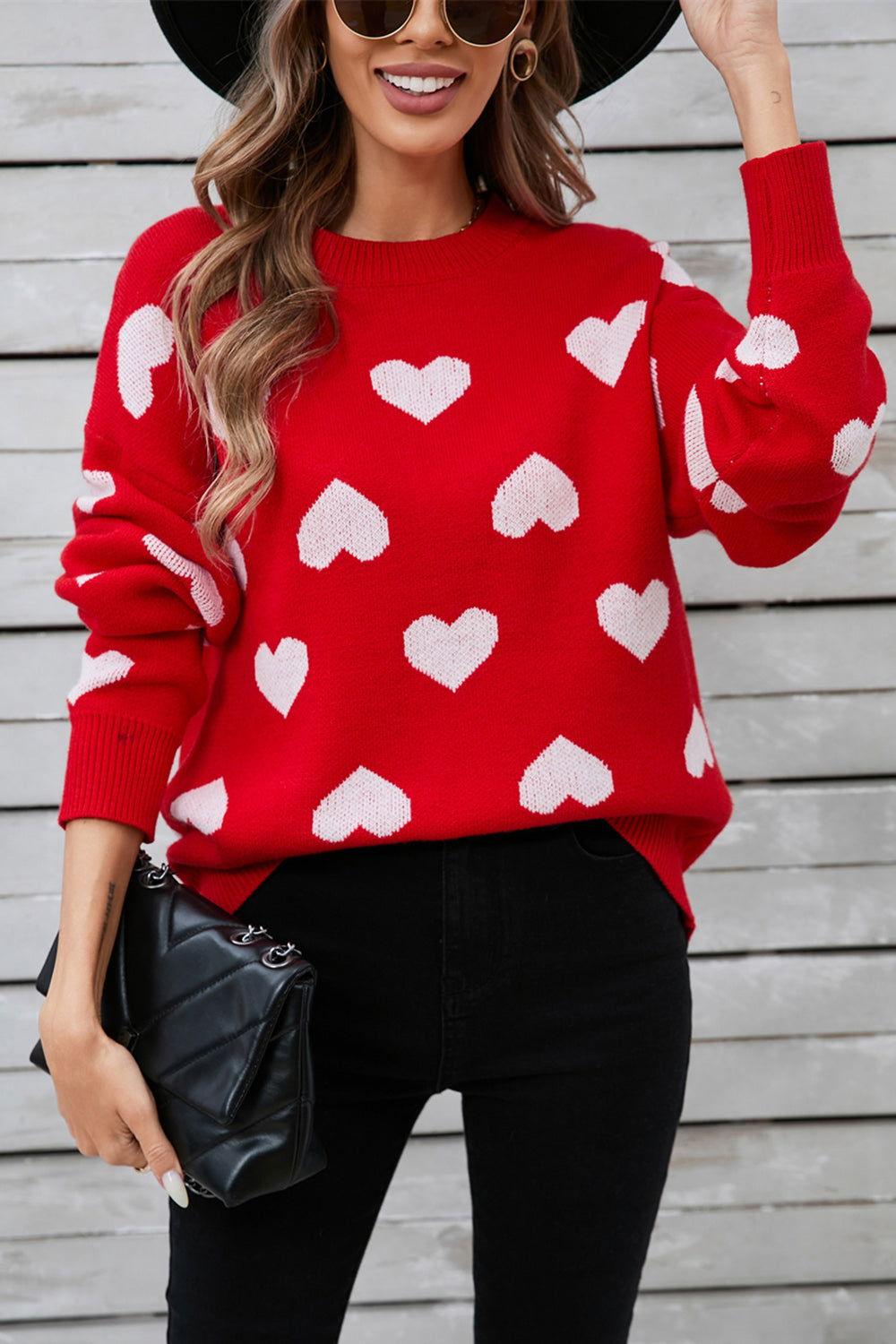 Angel Wings Heart Round Neck Long Sleeve Sweater - Clothes For Her Online Store