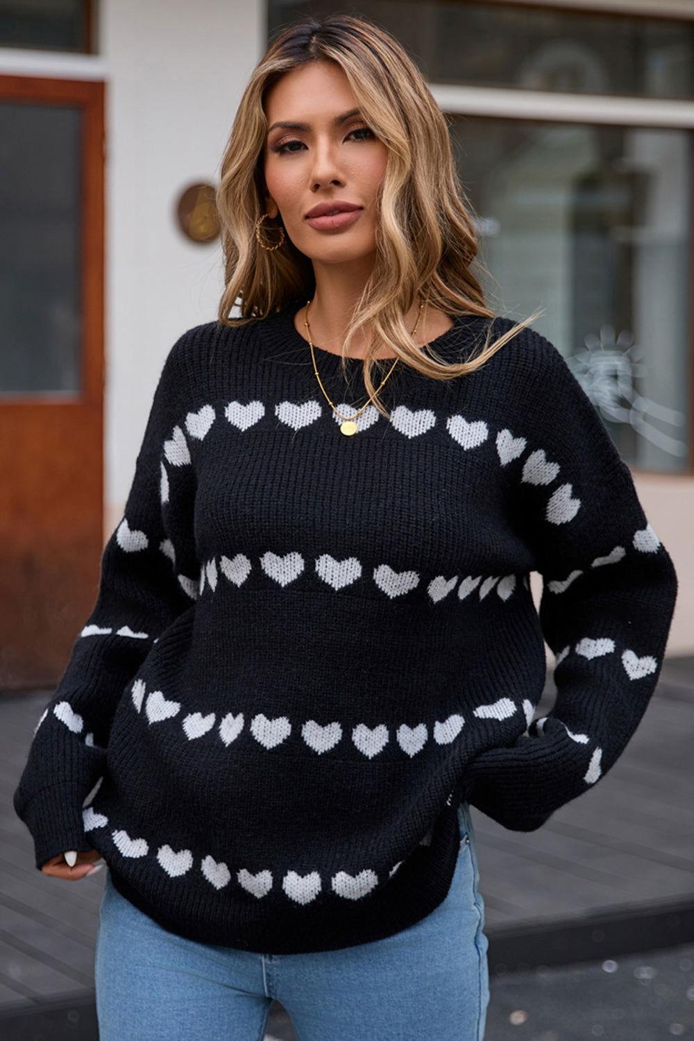 Angel Wings Heart Round Neck Long Sleeve Sweater - Clothes For Her Online Store