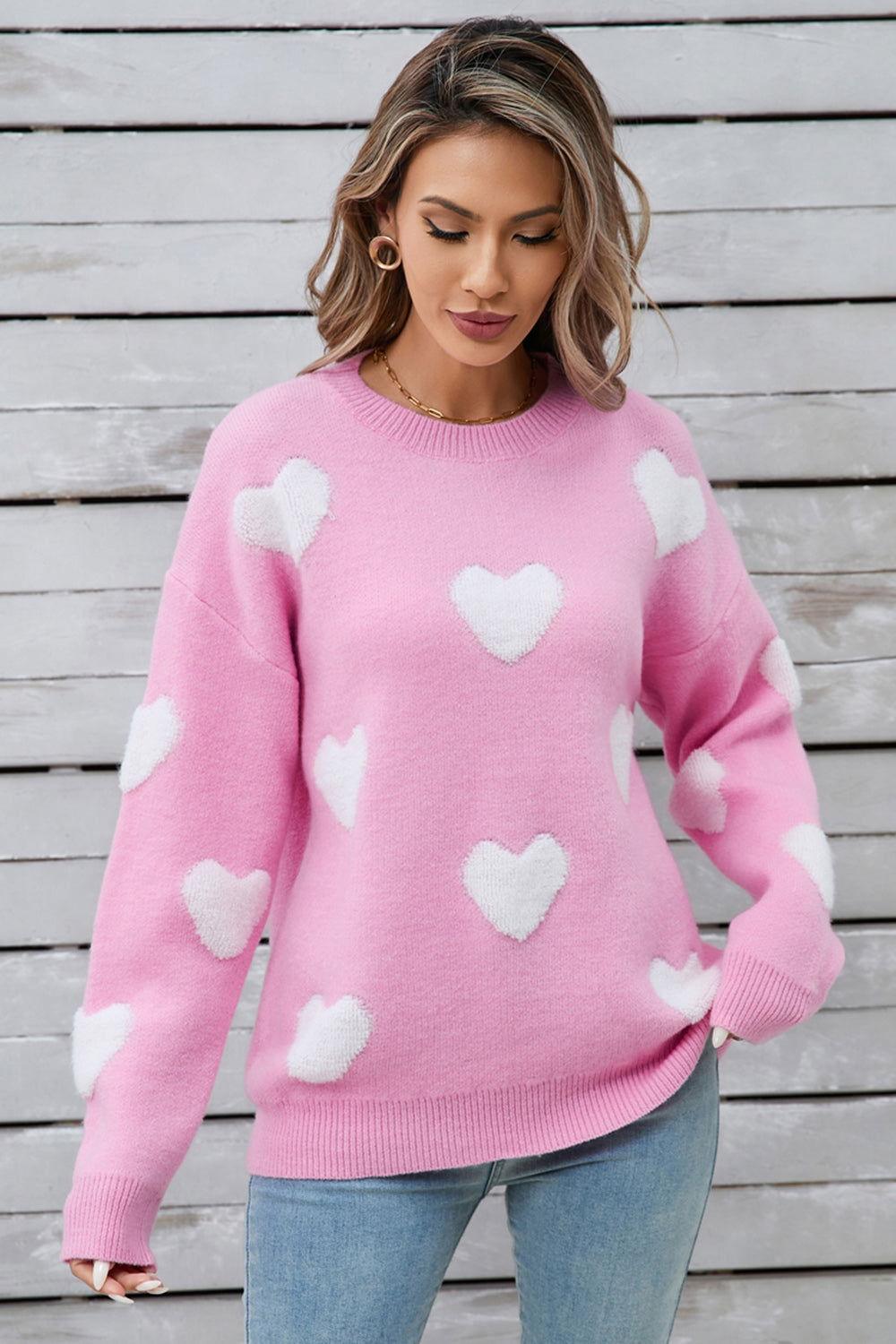 Angel Wings Heart Round Neck Long Sleeve Sweater - Clothes For Her Online Store