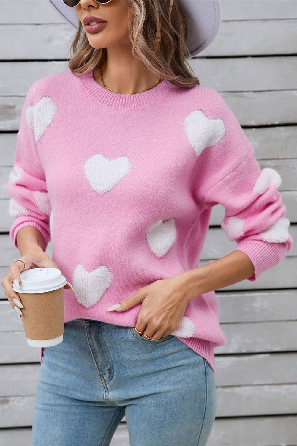 Angel Wings Heart Round Neck Long Sleeve Sweater - Clothes For Her Online Store