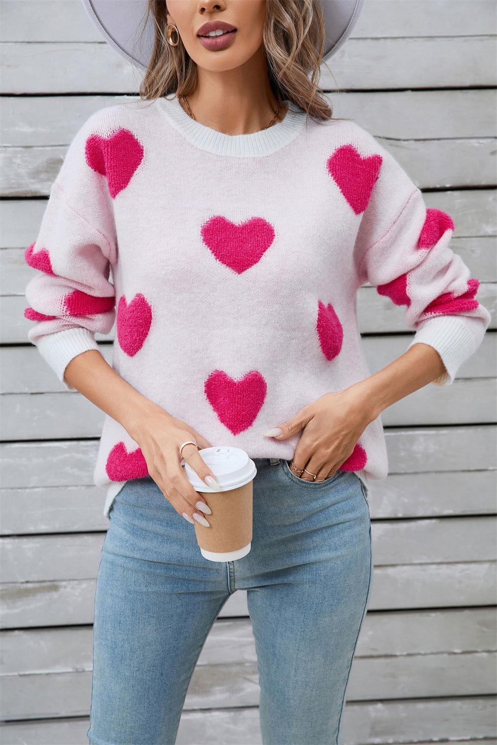 Angel Wings Heart Round Neck Long Sleeve Sweater - Clothes For Her Online Store